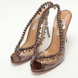 Pre Owned Aquazzura Brown Foil Leather and PVC Temptation Slingback Sandals Size 37.5