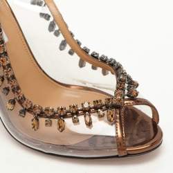 Pre Owned Aquazzura Brown Foil Leather and PVC Temptation Slingback Sandals Size 37.5