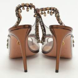 Pre Owned Aquazzura Brown Foil Leather and PVC Temptation Slingback Sandals Size 37.5