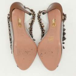 Pre Owned Aquazzura Brown Foil Leather and PVC Temptation Slingback Sandals Size 37.5