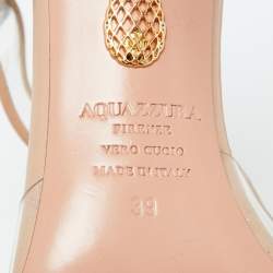 Aquazzura Beige Leather and PVC Optic Buckle Pointed Toe Mules Size 39