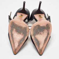 Pre Owned Aquazzura Black Leather and PVC Optic Buckle Pointed Toe Mules Size 39