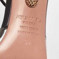 Pre Owned Aquazzura Black Leather and PVC Optic Buckle Pointed Toe Mules Size 39