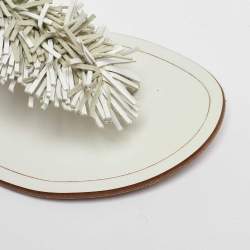 Pre Owned Aquazzura White Leather Fringe Trim Accent Flat Sandals Size 38