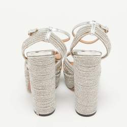 Pre Owned Aquazzura Silver Leather Crystal Embellished Sundance Sandals Size 37.5