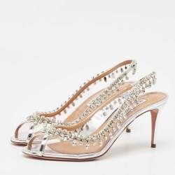 Aquazzura Silver Leather and PVC Temptation Slingback Pumps Size 37