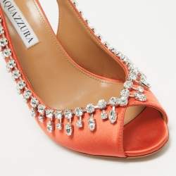 Aquazzura Orange Satin Crystal Embellished Temptation Peep Toe Pumps Size 37