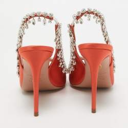 Aquazzura Orange Satin Crystal Embellished Temptation Peep Toe Pumps Size 37