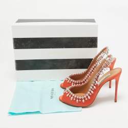 Aquazzura Orange Satin Crystal Embellished Temptation Peep Toe Pumps Size 37