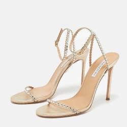 Pre Owned Aquazzura Gold Leather Tequila Ankle Strap Sandals Size 39