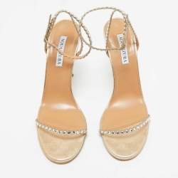 Pre Owned Aquazzura Gold Leather Tequila Ankle Strap Sandals Size 39