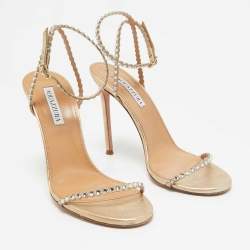 Pre Owned Aquazzura Gold Leather Tequila Ankle Strap Sandals Size 39