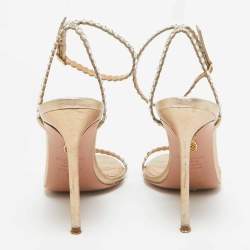 Pre Owned Aquazzura Gold Leather Tequila Ankle Strap Sandals Size 39