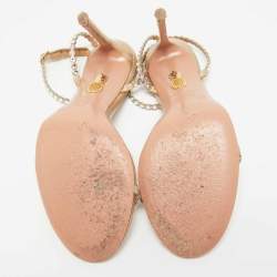 Pre Owned Aquazzura Gold Leather Tequila Ankle Strap Sandals Size 39