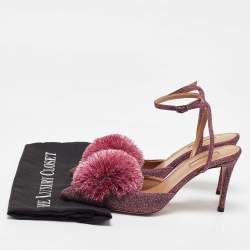 Pre Owned Aquazzura Metallic Pink Lurex Fabric Powder Puff Ankle Strap Sandals Size 39