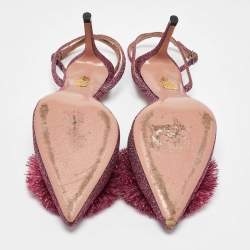 Pre Owned Aquazzura Metallic Pink Lurex Fabric Powder Puff Ankle Strap Sandals Size 39