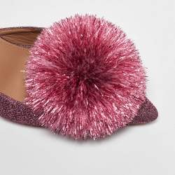 Pre Owned Aquazzura Metallic Pink Lurex Fabric Powder Puff Ankle Strap Sandals Size 39