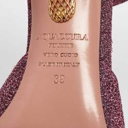 Pre Owned Aquazzura Metallic Pink Lurex Fabric Powder Puff Ankle Strap Sandals Size 39