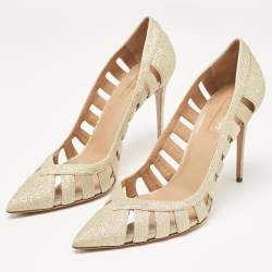 Pre Owned Aquazzura Gold Glitter and PVC Pointed Toe Pumps Size 41