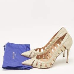 Pre Owned Aquazzura Gold Glitter and PVC Pointed Toe Pumps Size 41