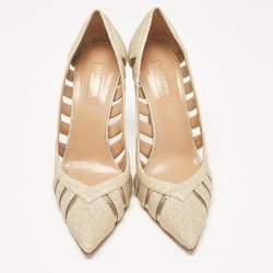 Pre Owned Aquazzura Gold Glitter and PVC Pointed Toe Pumps Size 41