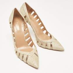 Pre Owned Aquazzura Gold Glitter and PVC Pointed Toe Pumps Size 41
