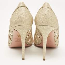 Pre Owned Aquazzura Gold Glitter and PVC Pointed Toe Pumps Size 41