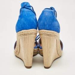 Aquazzura Blue Suede Ankle Tie Wedge Sandals Size 38