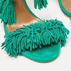 Aquazzura Green Suede  Fringed Wild Thing Ankle Strap Sandals Size 36