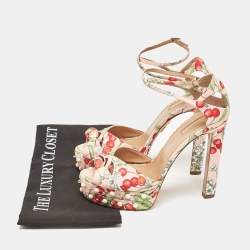 Aquazzura Multicolor Cherry Blossom Print Fabric Harlow Pearls Platform Sandals Size 39