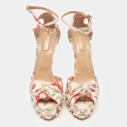 Aquazzura Multicolor Cherry Blossom Print Fabric Harlow Pearls Platform Sandals Size 39