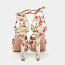 Aquazzura Multicolor Cherry Blossom Print Fabric Harlow Pearls Platform Sandals Size 39
