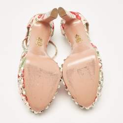 Aquazzura Multicolor Cherry Blossom Print Fabric Harlow Pearls Platform Sandals Size 39