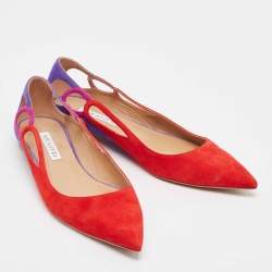 Pre Owned Aquazzura Multicolor Suede Forever Marilyn Ballet Flats Size 39.5
