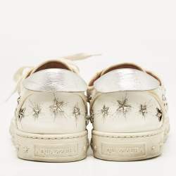 Pre Owned Aquazzura White/Silver Leather Cosmic Star-Stud Low Top Sneakers Size 40.5