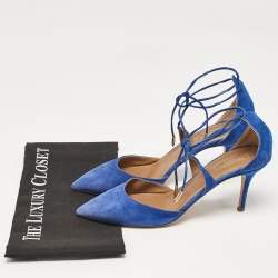 Pre Owned Aquazzura Blue Suede Matilde Ankle Wrap Pumps Size 40