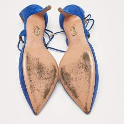 Pre Owned Aquazzura Blue Suede Matilde Ankle Wrap Pumps Size 40