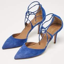 Pre Owned Aquazzura Blue Suede Matilde Ankle Wrap Pumps Size 40
