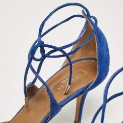 Pre Owned Aquazzura Blue Suede Matilde Ankle Wrap Pumps Size 40