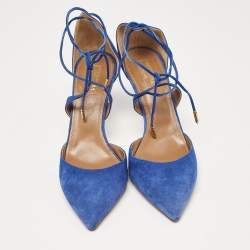 Pre Owned Aquazzura Blue Suede Matilde Ankle Wrap Pumps Size 40
