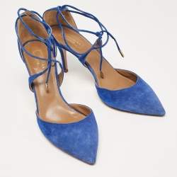 Pre Owned Aquazzura Blue Suede Matilde Ankle Wrap Pumps Size 40