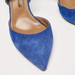 Pre Owned Aquazzura Blue Suede Matilde Ankle Wrap Pumps Size 40