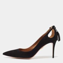 Pre Owned Aquazzura Black Suede Forever Marilyn Tassel Pumps Size 41