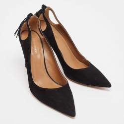 Pre Owned Aquazzura Black Suede Forever Marilyn Tassel Pumps Size 41