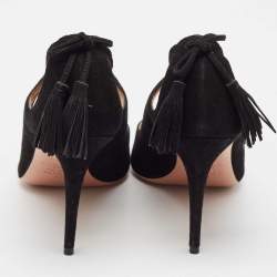 Pre Owned Aquazzura Black Suede Forever Marilyn Tassel Pumps Size 41