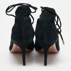 Aquazzura Black Suede Pointed Toe Ankle Wrap Pumps Size 42