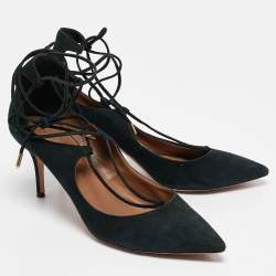 Aquazzura Black Suede Pointed Toe Ankle Wrap Pumps Size 42