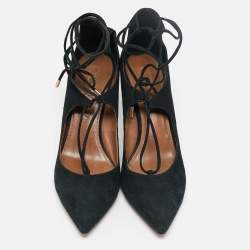 Aquazzura Black Suede Pointed Toe Ankle Wrap Pumps Size 42