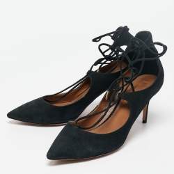 Aquazzura Black Suede Pointed Toe Ankle Wrap Pumps Size 42