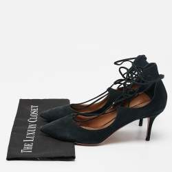 Aquazzura Black Suede Pointed Toe Ankle Wrap Pumps Size 42